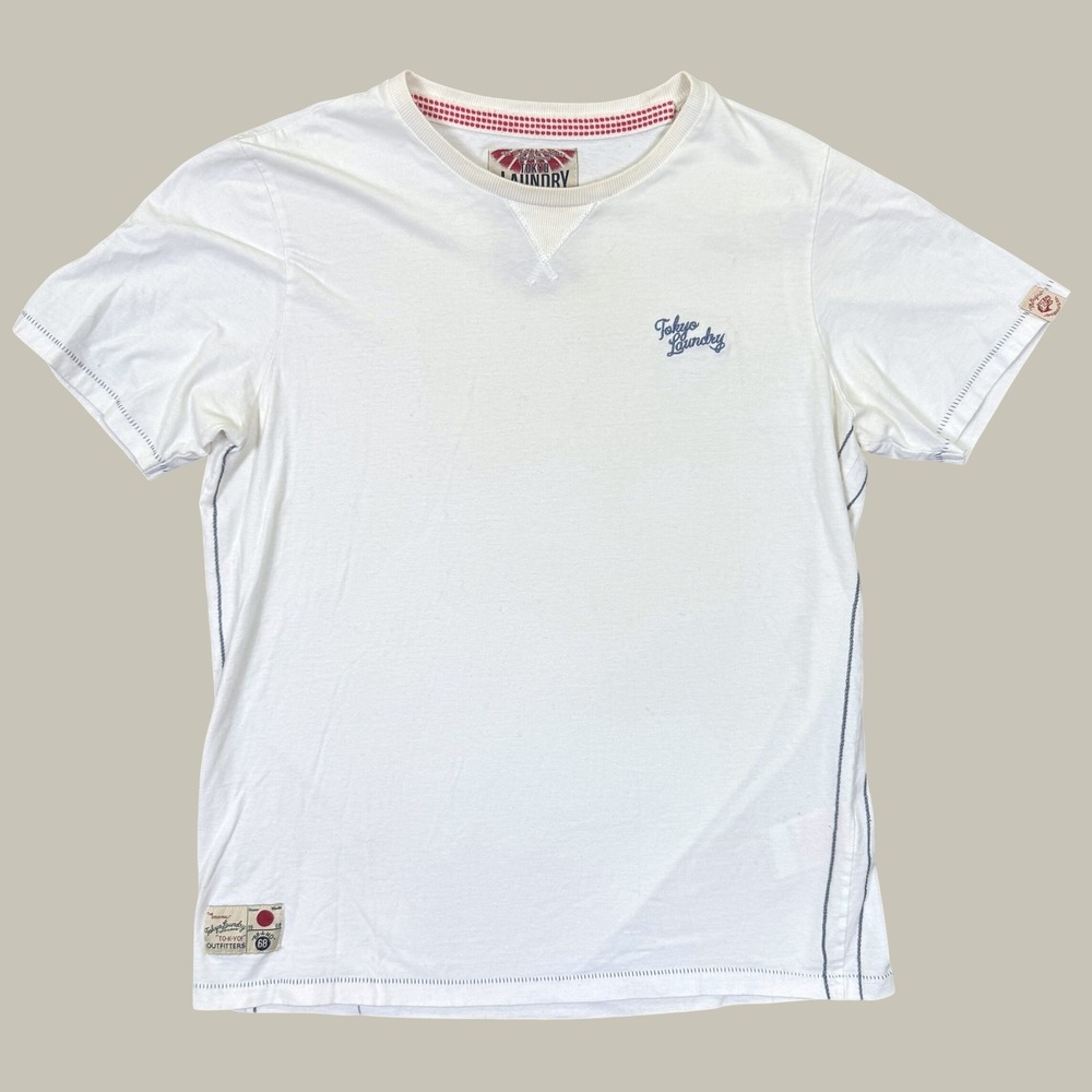 Tokyo Laundry Shirt Men M White Short Sleeve Graphic Logo Casual Crew Neck Tee‎